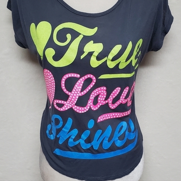 VINTAGE Say Anything Gray Graphic True Love Shines Cropped Split Back Tee - Picture 6 of 12